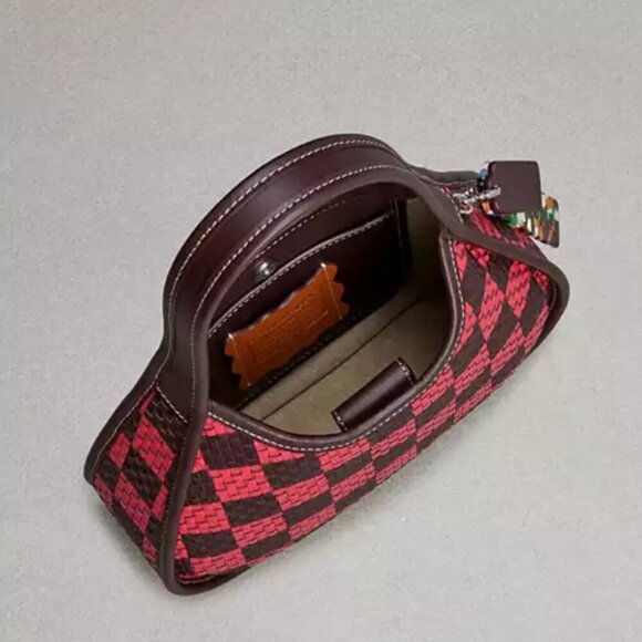 Coach Ergo Shoulder Bag CK566 Woven Checkerboard Leather Oxblood Red Pink - Picture 6 of 12